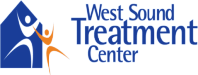 Logo: Two stylized stick figures appear to be leaping or dancing in front of a blue house icon with the text "West Sound Treatment Center"