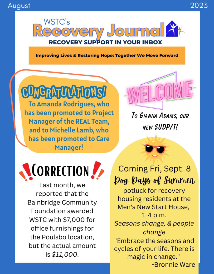 First page of August 2023 Recovery Journal Newsletter
