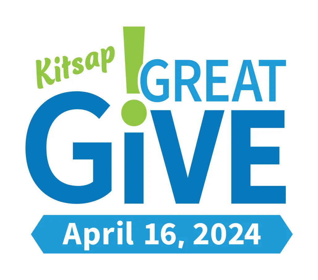 The Kitsap Great Give logo with the date April 16, 2024 in colors of blue and green.