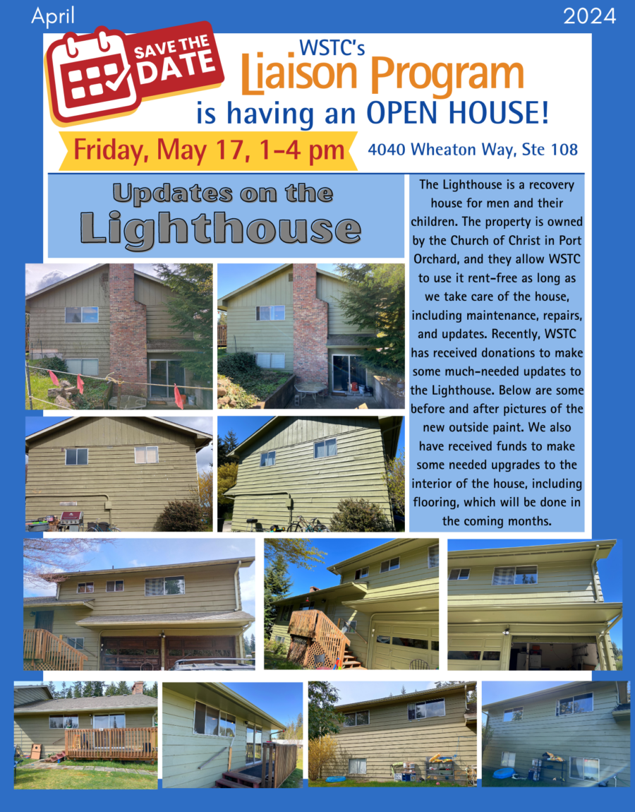 The second page of the April Newsletter including info about the liaison open house and the lighthouse