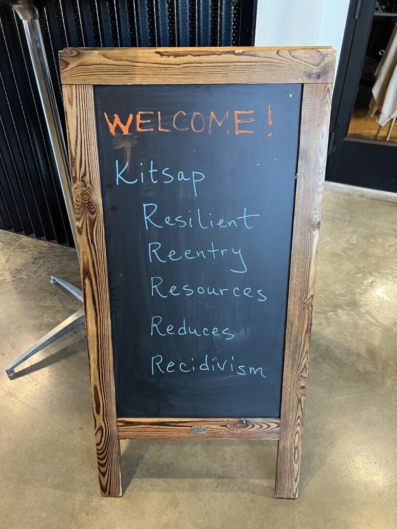 Welcome sign for the Kitsap Reentry Simulation program at the Marvin Williams Recreation Center